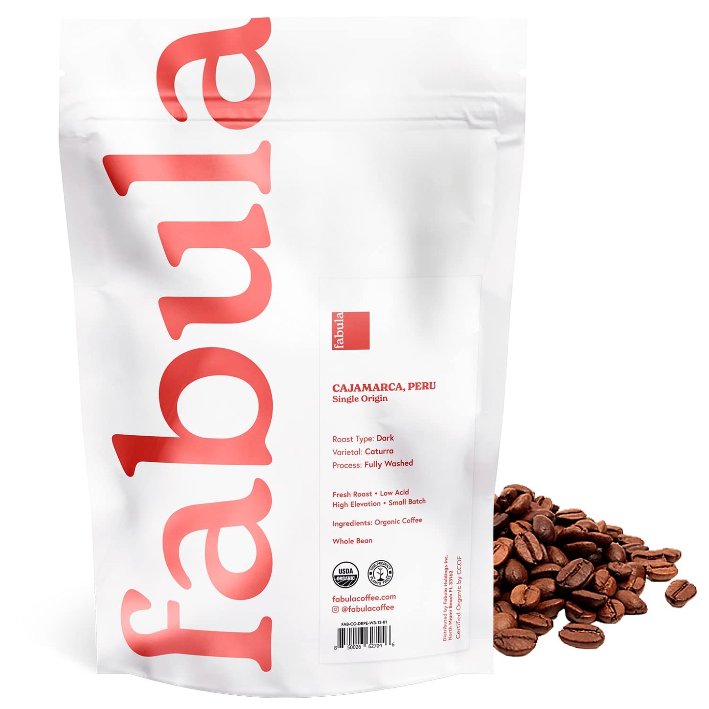Fabula Coffee Half-Caff Medium Roast Whole Beans - Organic - Low Acid - Single Origin - Non-GMO - Mold Free - 12 Ounces
