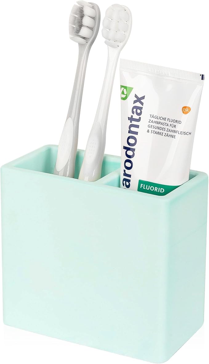 Diatomite Toothbrush Holder 2 Slots Tooth Brush Holder for Bathroom, Kids Electric Toothbrush and Toothpaste Organizer for Countertop, Shower, Vanity, Green