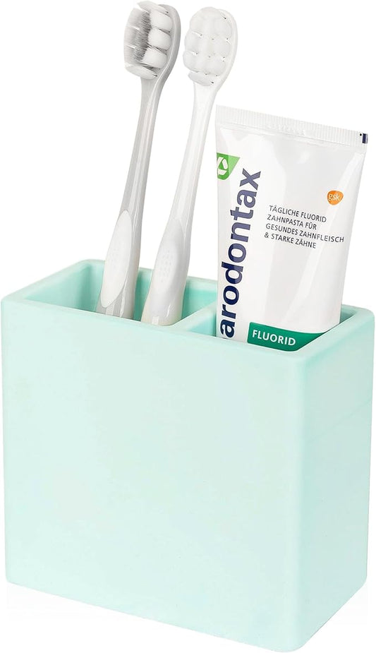 Diatomite Toothbrush Holder 2 Slots Tooth Brush Holder for Bathroom, Kids Electric Toothbrush and Toothpaste Organizer for Countertop, Shower, Vanity, Green
