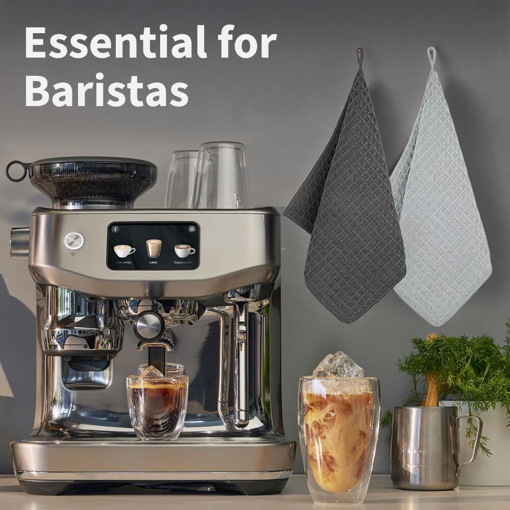 Espresso Accessories Barista Towels 8 Pack – Microfiber Cleaning Cloths for Espresso Machines, Steam Wands & Countertops – Essential Coffee Bar Accessories, Waffle Weave, Multicolor, 12"x12"