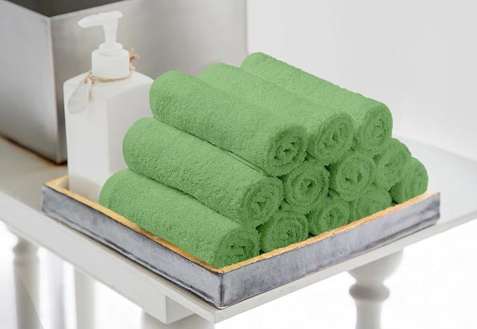 Avalon Towels Cotton Washcloths – (Pack of 24) Size 12x12 Inches, 100% Ring Spun Cotton, Soft & Absorbent Face Towels, Gym Towels, Hotel and Spa Quality, Reusable Fingertip Towels (Sage Green)