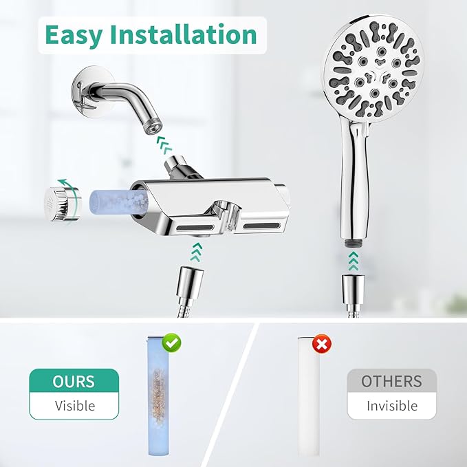 Filtered Shower Head with Handheld Combo, Hard Water Filter Shower Head with 9 Shower Modes, Dual Shower Heads High Pressure, Shower Filters to Remove Chlorine and Fluoride (Chrome)