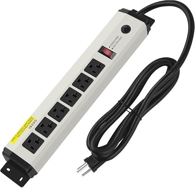 CCCEI 12 Gauge Heavy Duty Power Strip Surge Protector 4800J, 20 Amp 6 Plug Industrial Shop Garage Metal Multiple Outlets, 10 FT Extension Cord 5-15P Adapter High Amp 6-20R T-Slot 20a for Appliance.