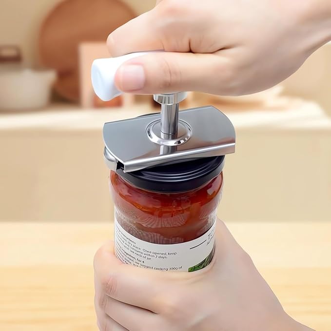 2024 New Effortless Arthritis Jar Opener - Jar Opener Bottle Opener for Weak Hands, Adjustable Grip Jar Openers for Seniors, Stainless Steel Easy Open Lid Opener - Simple But Powerful (White)