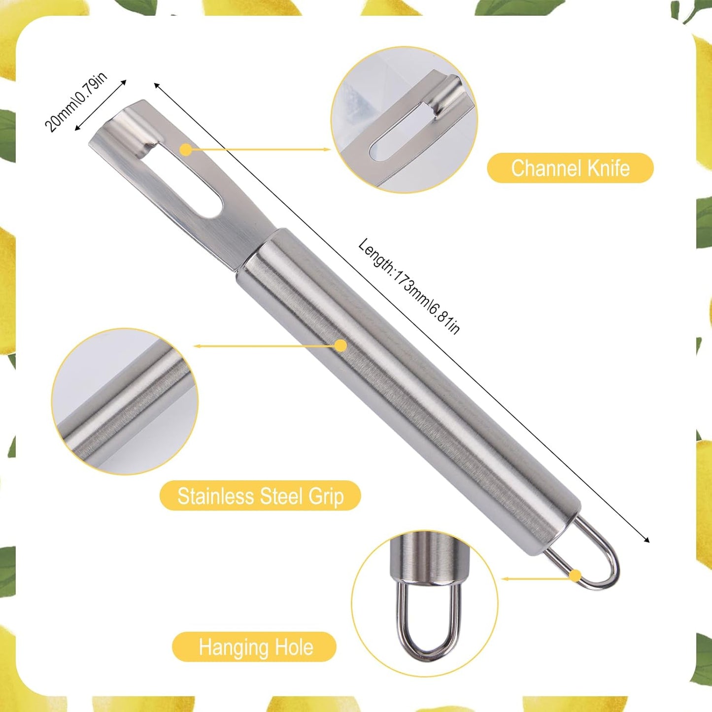 2 Piece Stainless Steel Lemon Zesters, Upgraded Lemon Zester & Channel Knife Set, Citrus Zester & Orange Peeler Tool, Premium Lemon Grater for Family Kitchen, for Bar Bartenders