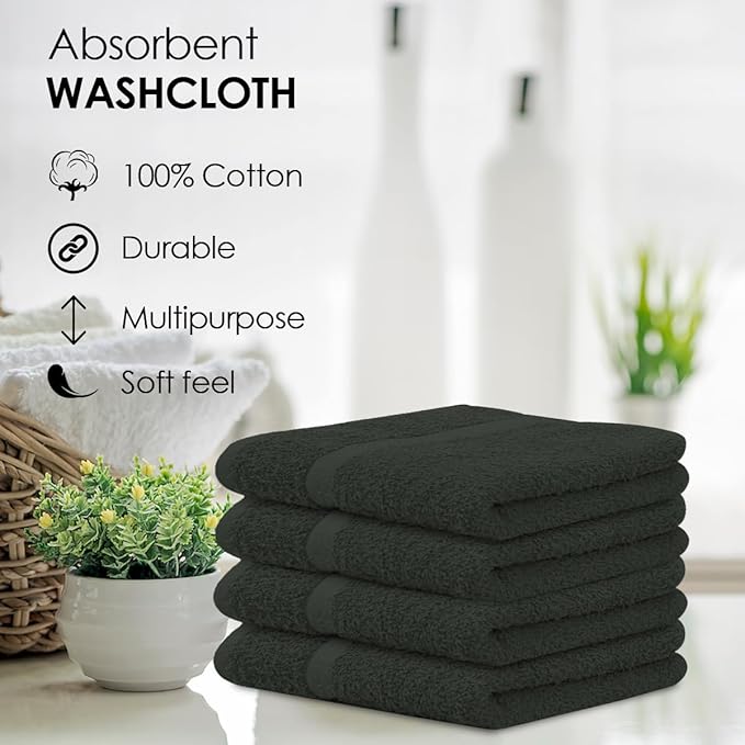 Avalon Towels Cotton Washcloths – (Pack of 36) Size 12x12 Inches, 100% Ring Spun Cotton, Soft & Absorbent Face Towels, Gym Towels, Hotel and Spa Quality, Reusable Fingertip Towels (Grey)