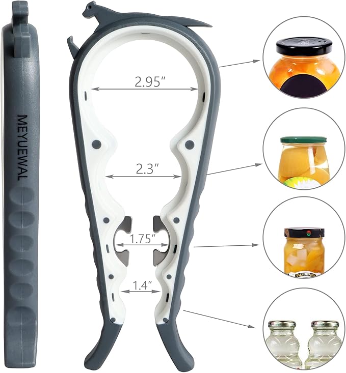 Latest Jar Opener Bottle Opener for Weak Hands, 6 in 1 Multi Function Can Opener Bottle Opener Kit with Silicone Handle Easy to Use for Children, Elderly and Arthritis Sufferers(JAR-White3.0)