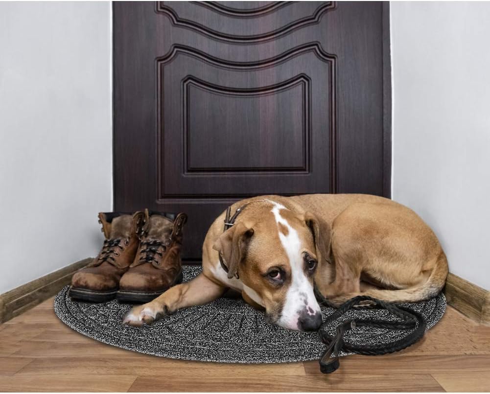 Mibao Door Mat Outdoor Indoor, 23.5" x 35.5", Half Round Door Mats, Non-Slip Front Door Mats Outdoor, Dirt Trapper Welcome Mats for Front Door, Back Door, Shoe Scraper, Grey