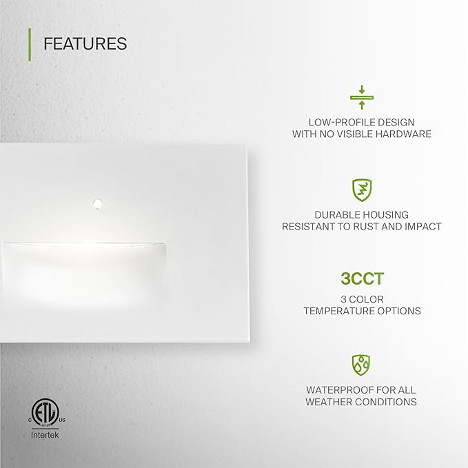 ASD LED Recessed Step Light Fixture, Dusk to Dawn Outdoor Stair Tread Lighting | 3CCT, Photocell, Waterproof, ETL Listed | 3W 120LM 3000K-5000K 120V | Staircase Hardwired Illumination | White