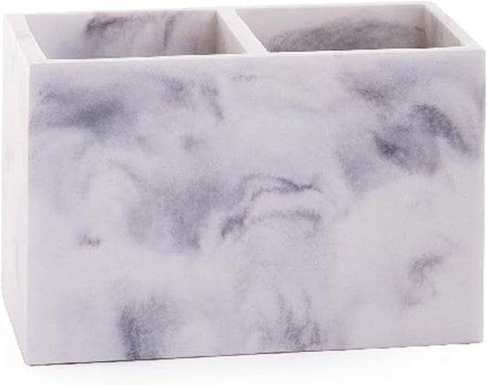 BINO | Multi-Purpose 2 Compartment Organizer - Elegant Makeup Brush & Toothbrush Holder for Bathroom and Vanity | Marble Stylish Accessories for Organization