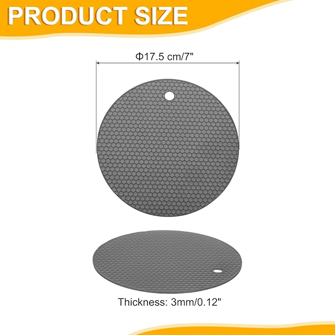 uxcell 3pcs Silicone Jar Opener Pads, 17.5cm/7" Texture Can Opener Multipurpose Round Bottle Lid Opener Non-Slip Coasters for Weak Hands Seniors Children, Gray