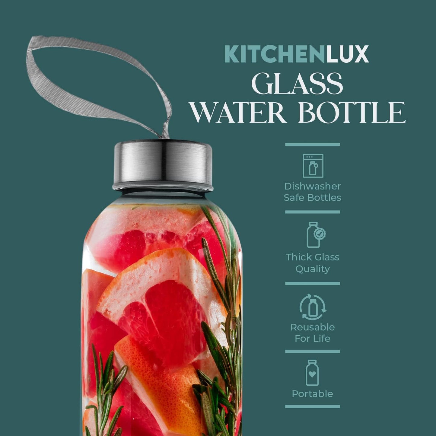 32 oz Glass Water Bottle Set of 12 - Glass Water Bottles Caps & Sleeve, Reusable Glass Bottle Lids, Clear Glass Bottles, Refillable Glass Juice Bottles for Juicing, Juicer Bottles