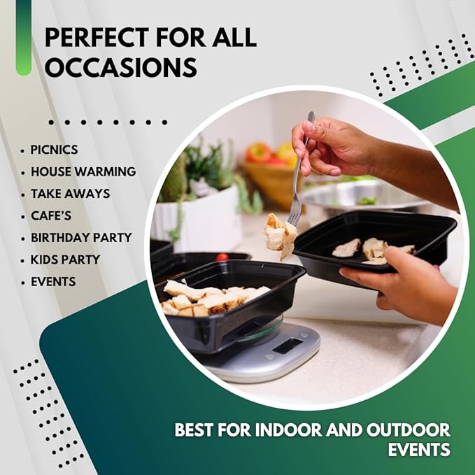 Green Direct Pack of 10 (16 oz) - Disposable Meal Prep and Take out black food containers with lids, Plastic Bento Lunch Box To Go