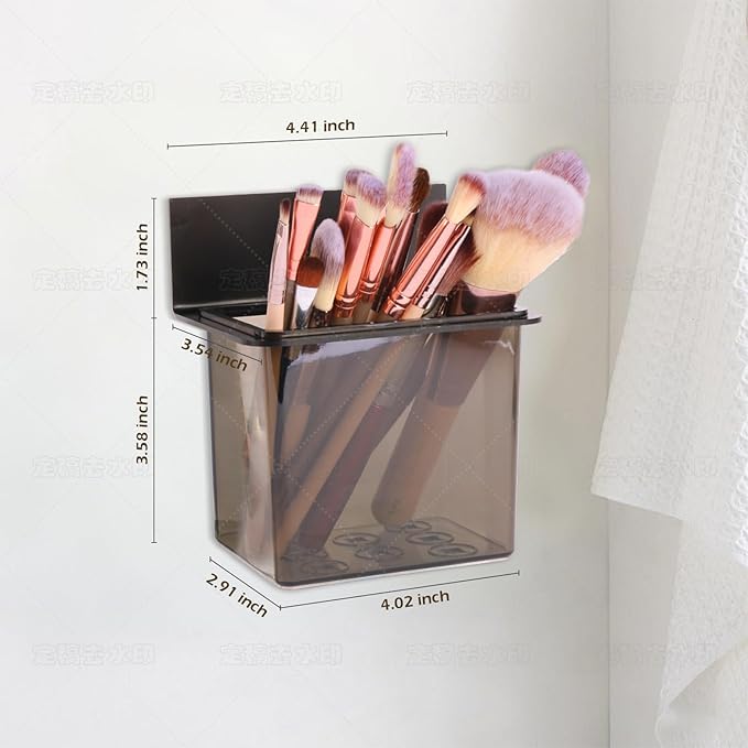 Toothbrush Holder Toothpaste Holder with Wall Mount for Family, Metal Frame & Plastic Black Bathroom Organizer Set with Adhere Tape for Bathroom -one Pack