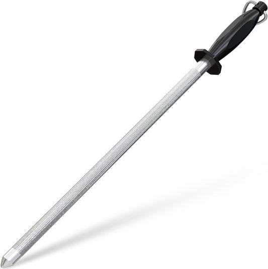 Utopia Kitchen Knife Sharpener Rod 12 Inch, Professional Honing Rod for Knife Sharpening with Hanging Hook, Black