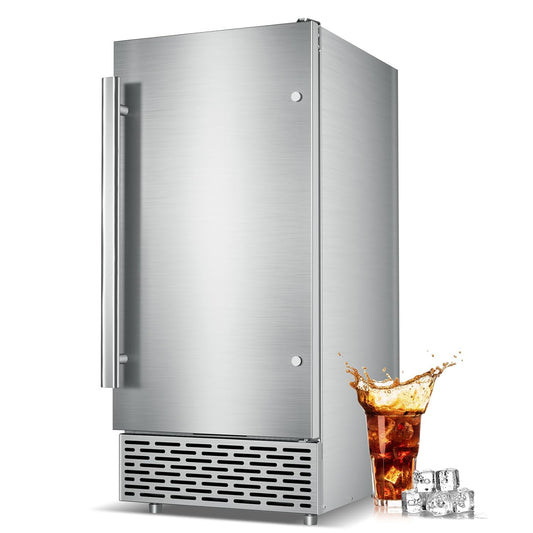 Under Counter Ice Maker Machine - 120 LBS/Day, Built in/Freestanding Placed, Auto-Cleaning,Reversible Door, Built 25LBS Ice Storage, Stainless Steel Ice Machine for Home & Commerial Outdoor Use