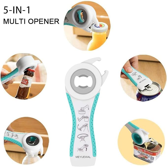 Latest Jar Opener for Weak Hands, 6 in 1 Multi Function Can Bottle Kit with Silicone Handle Easy to Use Children, Elderly and Arthritis Sufferers, Latest Jar Opener-White Green