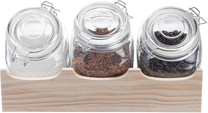 Restaurantware Vetri 30.4 Ounces Glass Storage Jars 3-Piece Dishwashable Glass Cookie Jars - Airtight Seal Hot & Cold Friendly Clear Glass Glass Candy Jars For Kitchen Laundry Or Storage