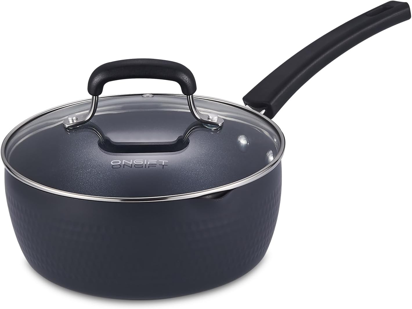 Nonstick Small Sauce Pan with Lid, 1.75QT Yukihira Sauce pan with Pour Spouts, Multipurpose Handy Little Saucepan with Stay Cool Handle, Small Pots for Cooking, Soups, Noodles, Milk