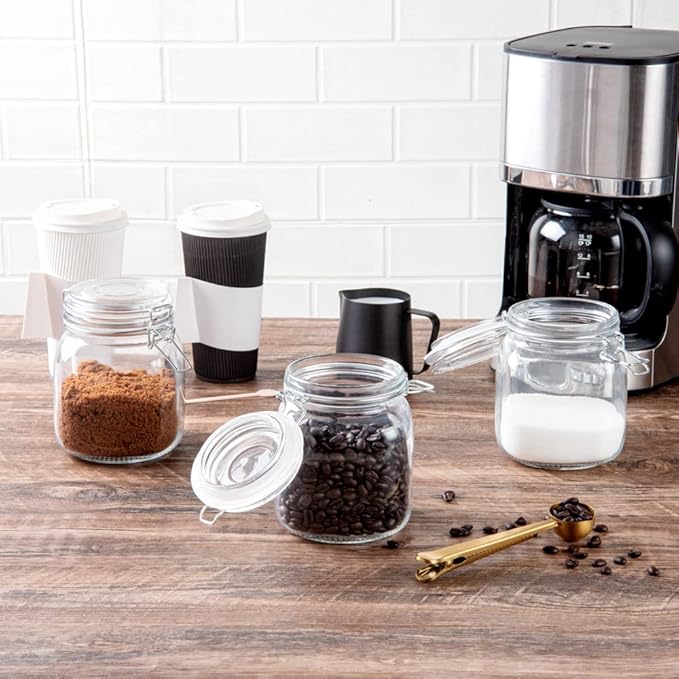 Restaurantware Vetri 30.4 Ounces Glass Storage Jars 3-Piece Dishwashable Glass Cookie Jars - Airtight Seal Hot & Cold Friendly Clear Glass Glass Candy Jars For Kitchen Laundry Or Storage