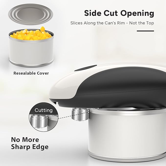 Electric Can Opener, Rechargeable Electric Can Opener for Seniors with Arthritis, Smooth Edge, Food-Safe, Side Cut Opener, One Touch Automatic Can Opener