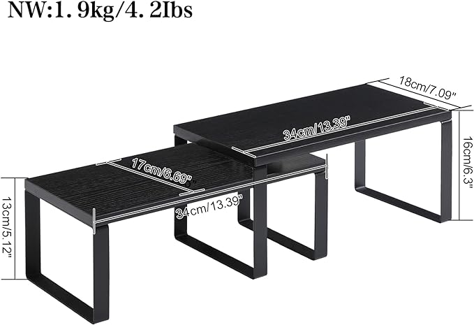 YMYNY Cabinet Shelf Organizer, Countertop Shelves Set of 2, Kitchen Spice Racks, Stackable, Storage Racks for Cupboard, Sink, Pantry, Bathroom, Black, Metal, UHSR002B