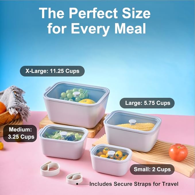 Glass Food Storage & Meal Prep Container Set of 4 with Airtight Glass Lids, Leakproof, 3 Free Straps, Ceramic-Coated Borosilicate, Oven, Microwave Safe, BPA & Plastic-Free