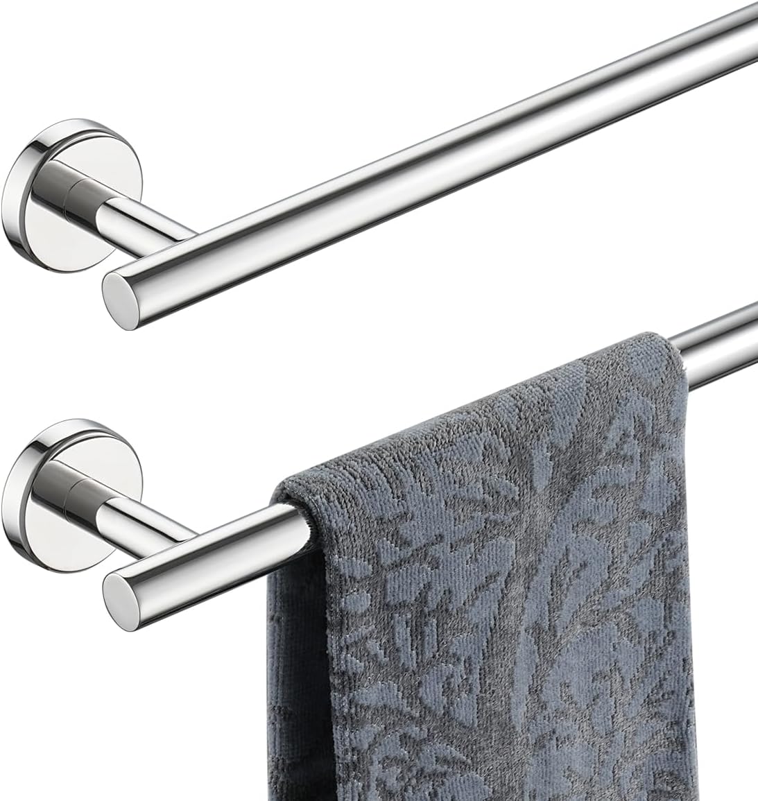 JQK Chrome Towel Bar, 20.5 Inch 304 Stainless Steel Thicken 0.8mm Towel Rack Bathroom, Towel Holder Polished Finished Wall Mount, Useable Length 18 Inch 2 Pack, TB110L18-CH-P2