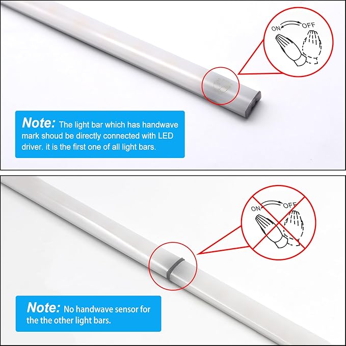 VST Hand Wave Activated Under Cabinet Lights Plug in, Closet Lights, Stepless Dimming Lighting for Kitchen Shelf Cupboard Closet Workbench (12inch 3Pack 4000K)