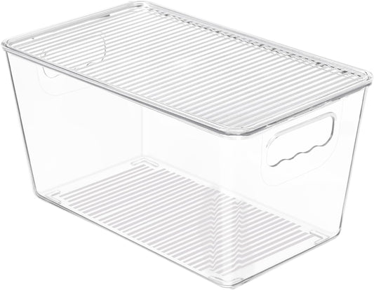 Vtopmart 1 Pack Clear Stackable Storage Bin with Lid, Medium Plastic Container with Handle for Pantry Organizer and Storage,Perfect for Kitchen,Fridge,Cabinet, Closet,Bathroom Organization