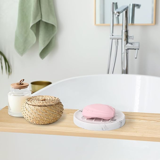 Soap Dish Bathroom Marble Look Resin Soap Holder Soap Tray for Shower Sponge Holder for Kitchen Sink 2 Pack(Marble White)