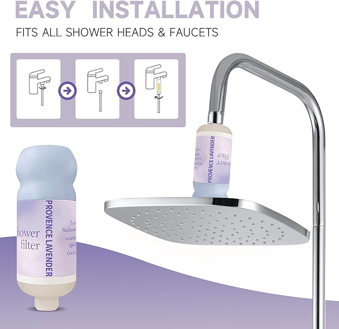 Vitamin C Shower Filter for Hard Water, Aromatherapy Softener Purifier, AromaTherapy,Easy Installation,Brighter Skin & Hair, Chlorine Free, Suitable for any shower head (lavender)