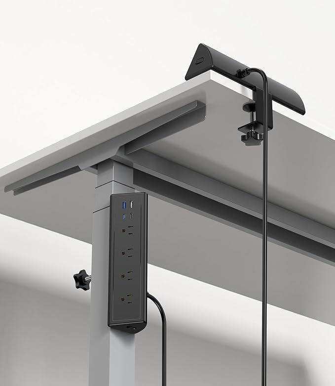 Jgstkcity Desk Clamp Power Strip,20W Fast Charging Station,Surge Protector Nightstand Edge Mount,1875W Extension Cord with Multiple Outlets,2 USB-C,2 USB-A,for Home Office (Black, 6 FT)