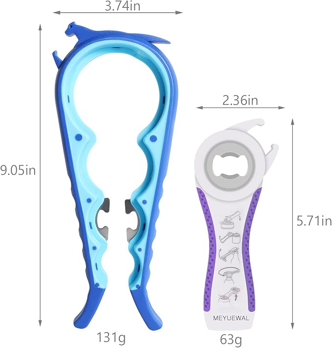 Latest Jar Opener Bottle Opener for Weak Hands, 6 in 1 Multi Function Can Opener Bottle Opener Kit with Silicone Handle Easy to Use for Children, Elderly and Arthritis Sufferers(JAR-Blue3.0)