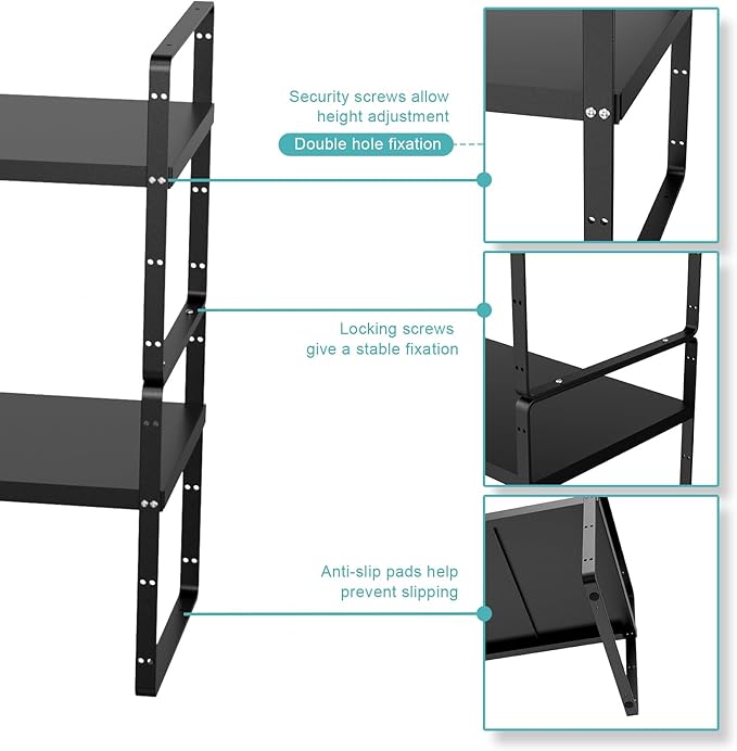 Cabinet Organizer Shelf,Expandable in Cabinet Storage Shelf,Kitchen Cupboard Organizer,Stackable Spice Rack for Kitchen,Pantry,Countertop Storage,8.07" D,Black