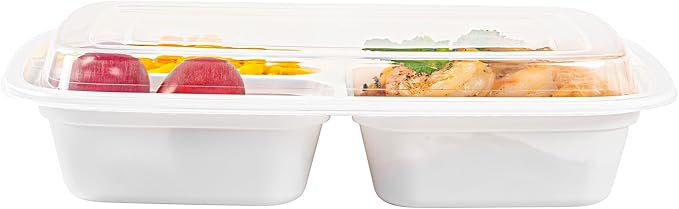 Restaurantware Asporto 26 Ounce Compartment Take Out Boxes, 50 Microwavable Meal Prep Containers - 3 Compartments, With Clear Plastic Lids, White Plastic Food Containers, Do Not Contain BPA