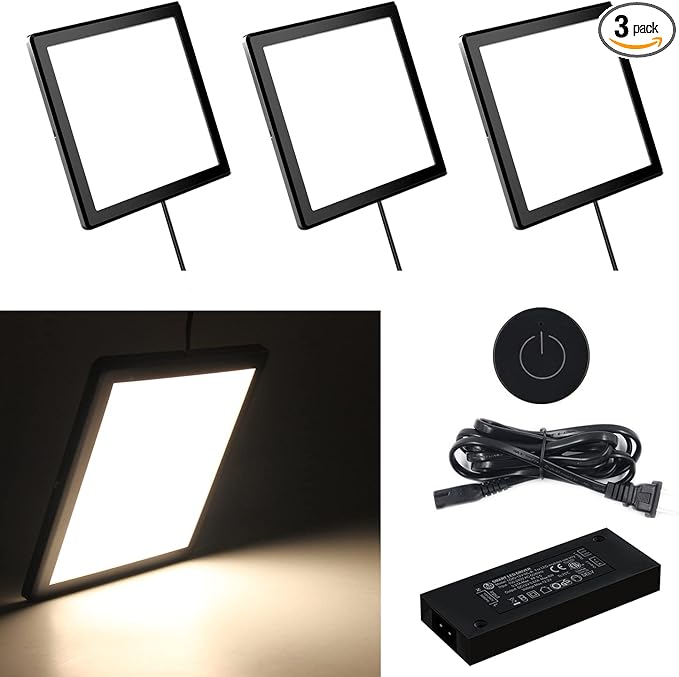 VST Under Cabinet Mini Panel Lighting 3PCS 3.94inch 12V 2.5W(Total 7.5W) with Wireless Dimmer Switch, Surface Mount Puck Light for Kitchen Van Truck Car Galley Downlight (Square Black 4000K)