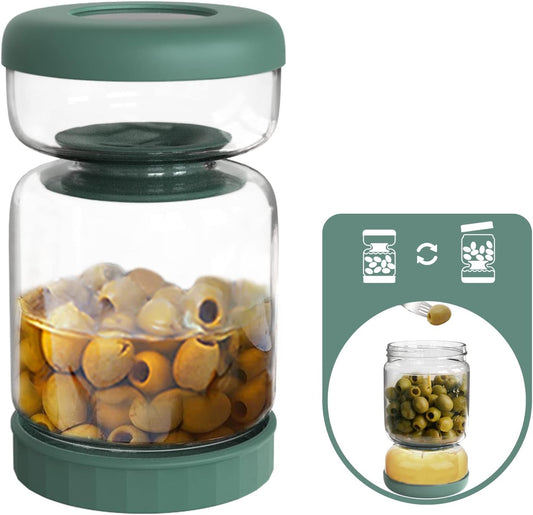 Luvan Glass Pickle Jar, 34oz Pickle Container with Strainer, LeakProof Kraut and Olive Hourglass Jug, Olive Jar with Airtight Lid, Multifunction Jalapeno Container, Gherkin Flip Jar for Fridge