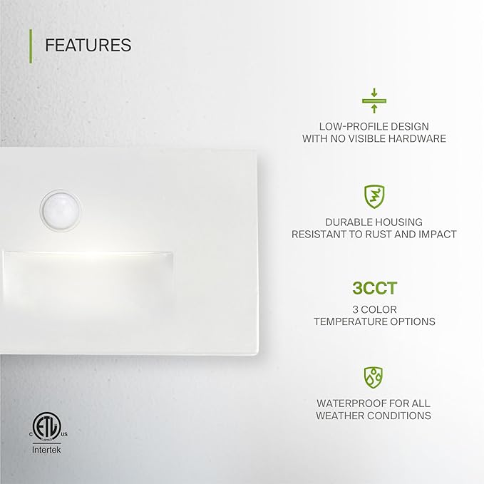 ASD LED Recessed Step Light Fixture, Outdoor & Indoor Stair Tread Lighting | 3CCT, Motion Sensor, Waterproof, ETL Listed | 3W 120LM 3000K-5000K 120V | Staircase Hardwired Illumination | White