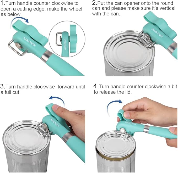 PAKITNER- Cut safe can opener, Manual can opener smooth edge - handheld Side cut can opener, Ergonomic Smooth Edge, Food Grade Stainless Steel Cutting Can Opener for Home, Kitchen & Restaurant, Green