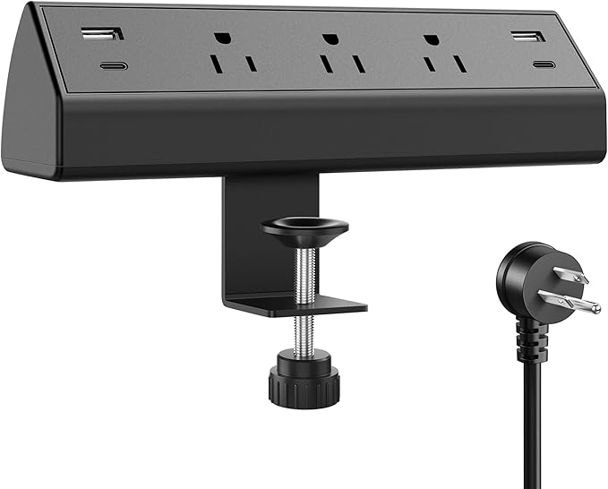 Desk Clamp Power Strip,40W Fast Charging Station,Desktop Mount Surge Protector,2 PD 20W USB C Ports,3 Outlets for Home,Office,Fit 1.9" Tabletop Edge (Black, 3 Outlets & 4 USB Ports & 10 FT Cable)