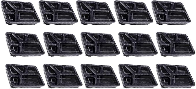 Hemoton 15pcs Disposable Bento Box 5 Compartment Meal Prep Container with Lid Microwave Heating Food Box for Home Restaurant (Black)