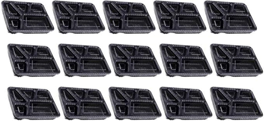Hemoton 15pcs Disposable Bento Box 5 Compartment Meal Prep Container with Lid Microwave Heating Food Box for Home Restaurant (Black)