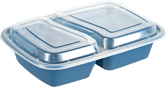 Restaurantware-Asporto 26 Ounce Compartment Take Out Boxes, 100 Microwavable Meal Prep Containers - 2 Compartments, With Clear Plastic Lids, Midnight Blue Plastic Food Containers, Do Not Contain BPA