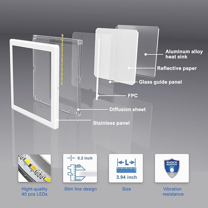 VST Under Cabinet Mini Panel Lighting 6PCS 3.94inch 12V 2.5W(Total 15W) with Wireless Dimmer Switch, Surface Mount Puck Light for Kitchen Van Truck Car Galley Downlight (Square White 4000K)