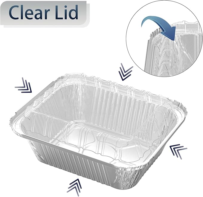 25 Pack 1 lb Rectangular Disposable Aluminum Foil Pan 16 oz Take Out Food Containers with Clear Plastic Dome Lids, for Catering, Baking, Roasting Food