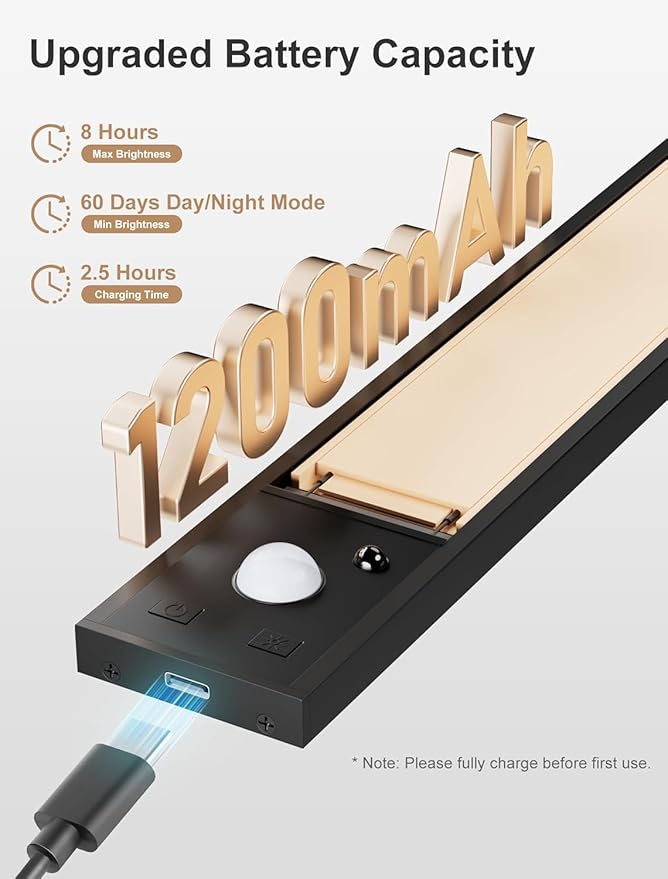 8 Pack Under Cabinet Lights, Rechargeable Motion Sensor Light Indoor, LED Closet Lights Wireless, 3 Color Dimmable Under Cabinet Lighting, Magnetic, Closet Light with Remote Control for Kitchen