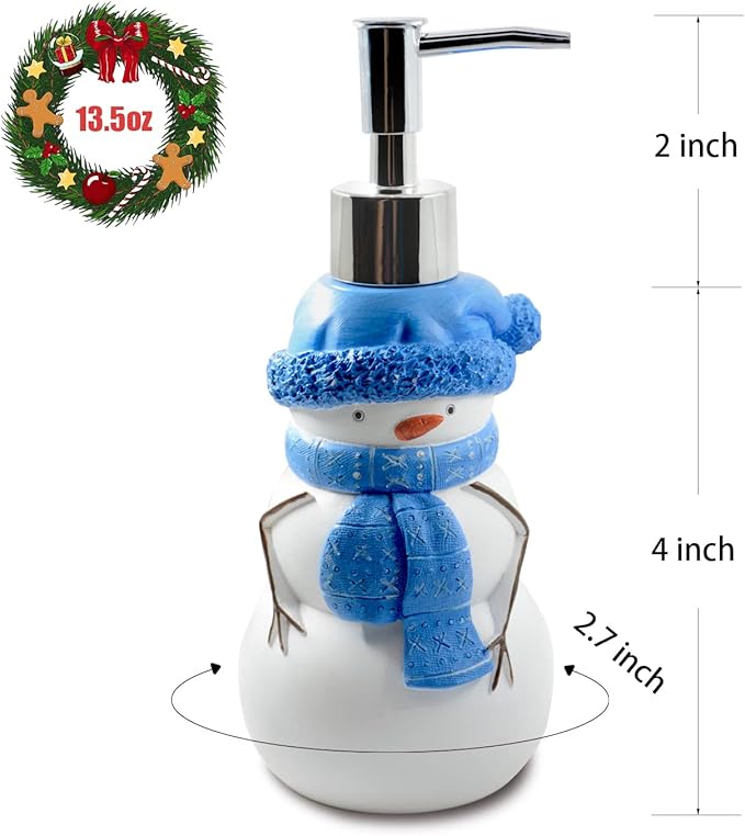 Christmas Bathroom Accessories Snowman Bath Set with Soap Dispenser,Toothbrush Holder, Bath Tumbler and Snow Soap Tray White