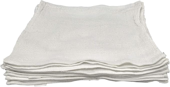 12 Inch x 12 Inch White Cotton Value Washcloths - Reusable Lt Weight Thin Cloth Rags - Bath/Exfoliating/Kitchen/Garage - 3/4 Lb per Dozen - Set of 36