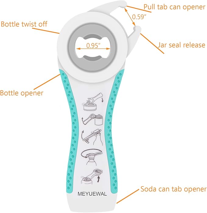 Latest Jar Opener for Weak Hands, 6 in 1 Multi Function Can Bottle Kit with Silicone Handle Easy to Use Children, Elderly and Arthritis Sufferers, Latest Jar Opener-White Green